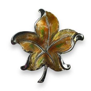 Vintage Van Dell Sterling Silver Enamel Leaf Pin Brooch 5.42 grams 1.5" x 1.5"